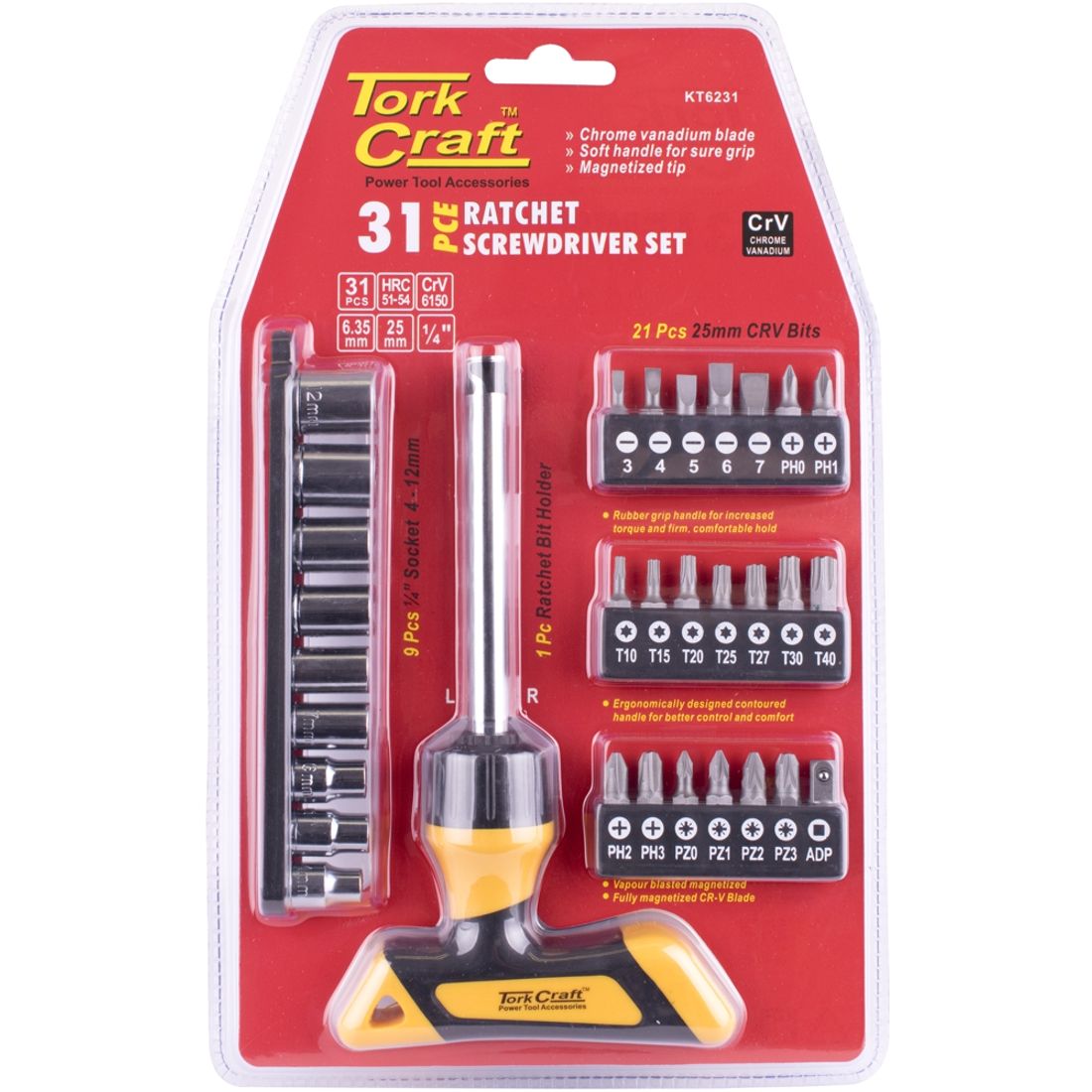 Craft 31pcs Screwdriver Ratchet T-handle Bit Set - KT6231