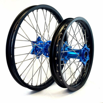 Wheel Set 1.6x21 + 2.15x18 Blue Hub Silver Spoke - RC-WHEEL-SET-B
