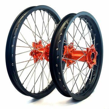 Wheel Set 1.6x21 + 2.15x18 Orange Hub Silver Spoke - RC-WHEEL-SET-ORG